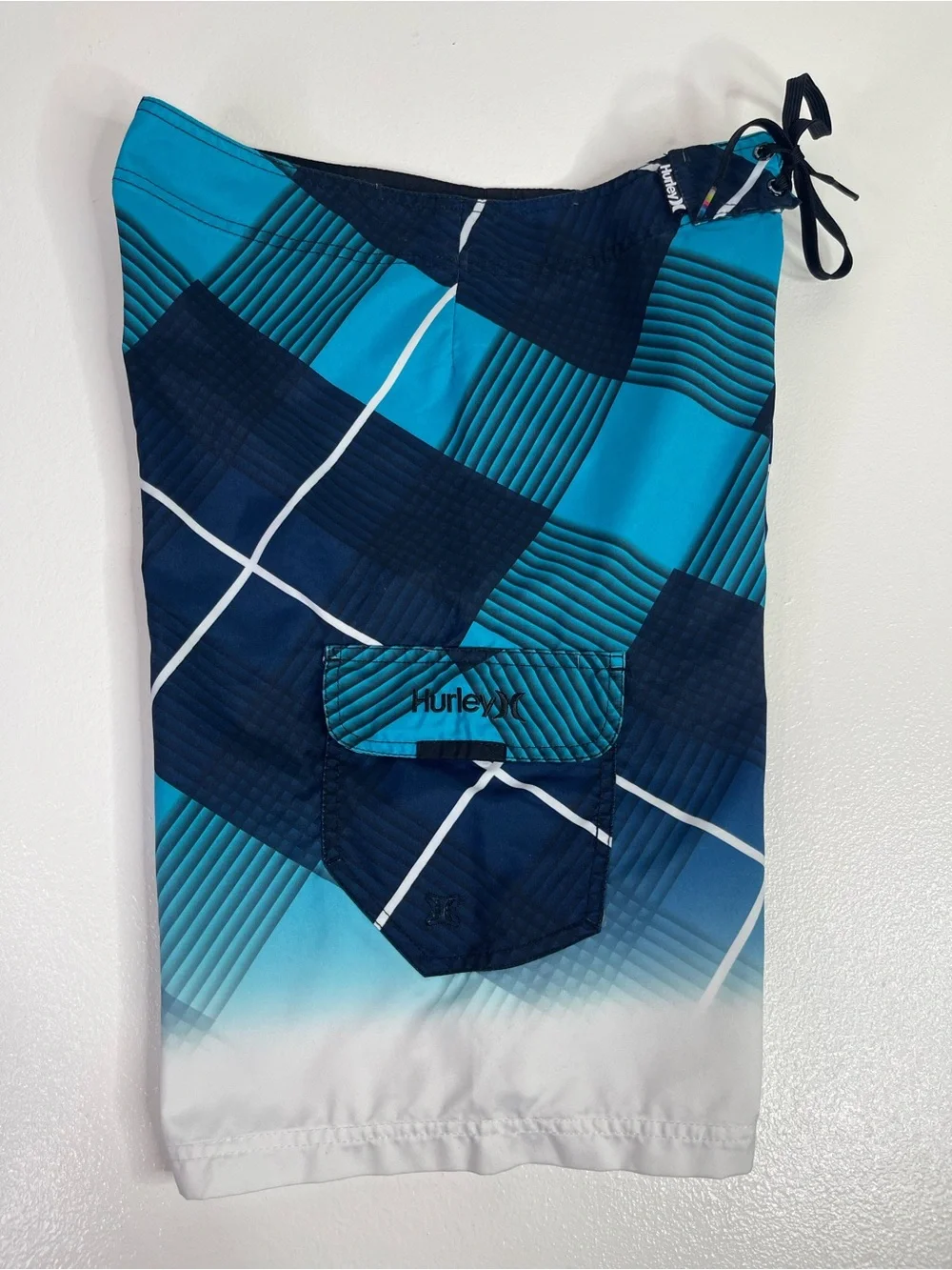 Hurley Men's Boardshorts Size 31 Plaid Gradient Dip Dye Swim Trunks Teal Blue